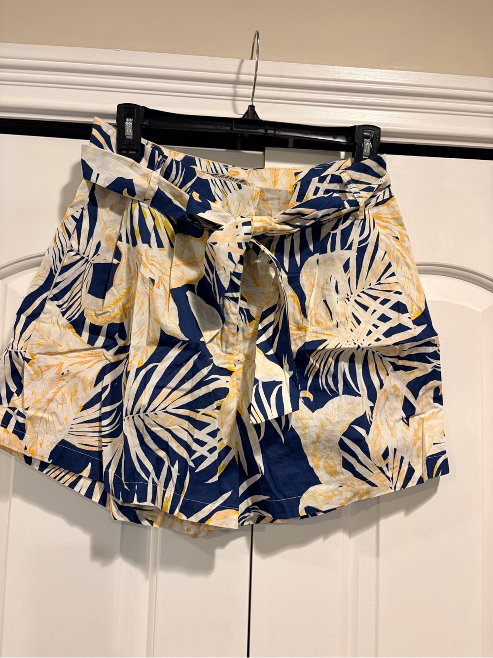 Flying Tomato Navy, Cream & Yellow Tropical Tie-Front Shorts